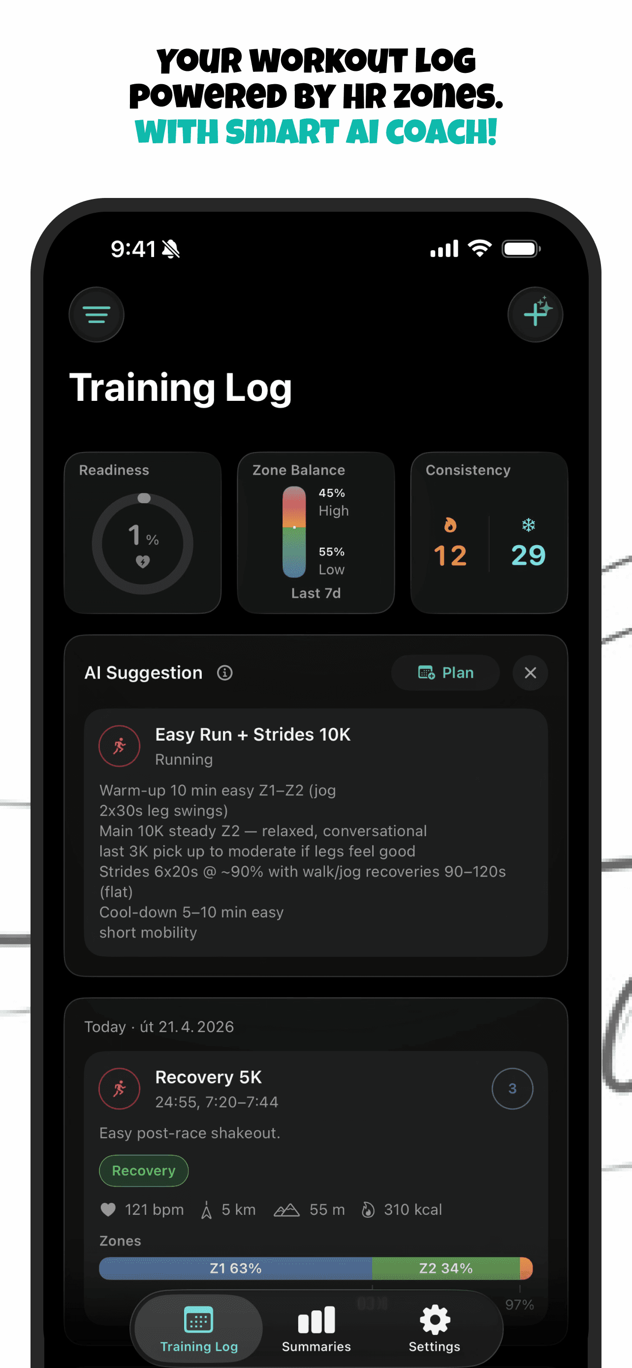 Zone Training Log App Store screenshot 1